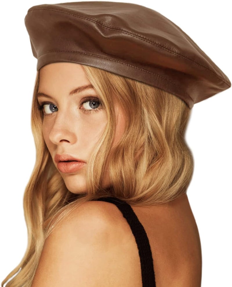 Wheebo PU Leather Berets for Women French Beret Hats Artist Painter Hat Classic Solid Style - Image 1